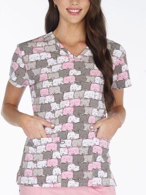 NWT Women’s Large Cats Puzzle Scrubfinity PerformX Scrub Top